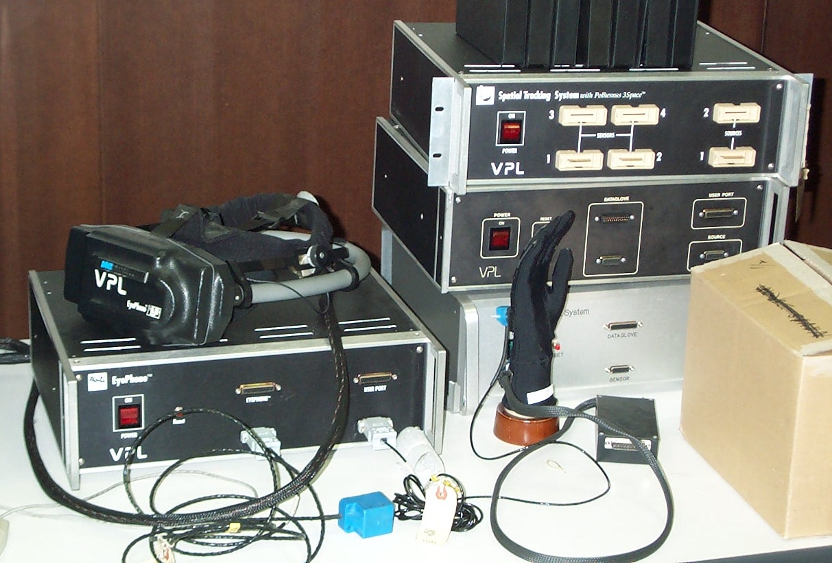 Photo of the Data Glove along with a couple of other VPL Research devices