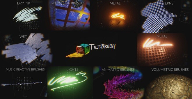 A number of the different brush options in Skillman & Hackett's Tiltbrush
