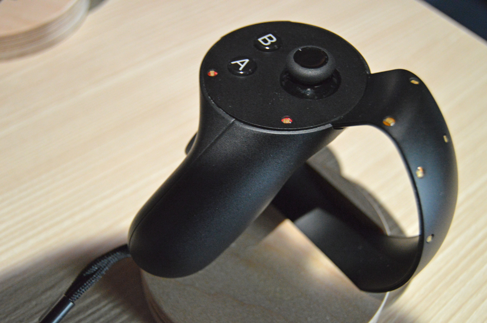 Oculus' Touch controllers are mirrored, meaning that each one fits in a specifc hand. 