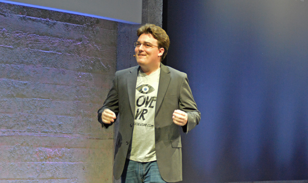 Palmer Luckey looking excited before unveiling Oculus Touch