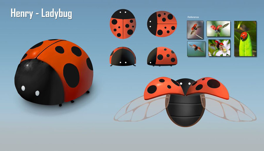 The ladybug serves as a great device to get the viewer to look around the space.