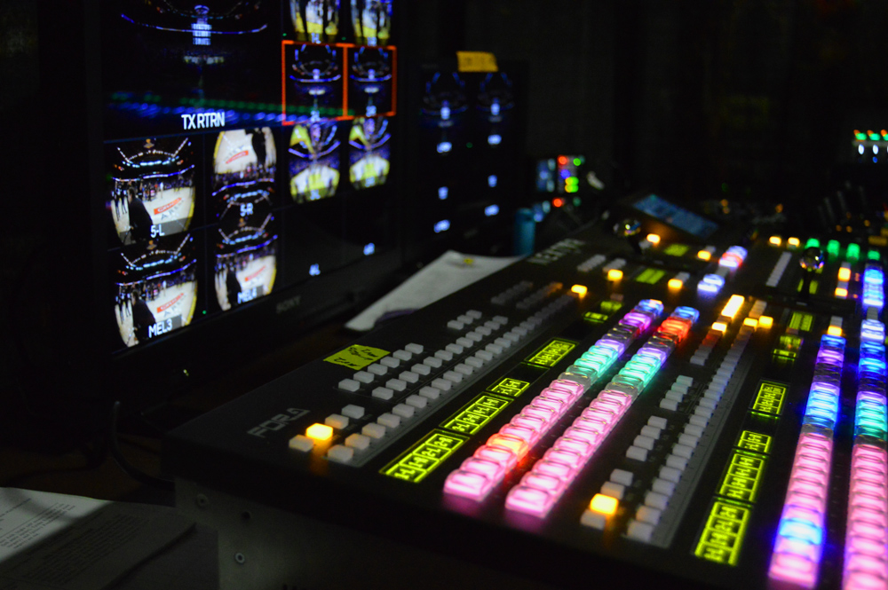 Behind the scenes look at the control board of a VR broadcast