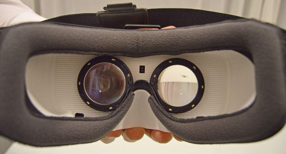 A gear VR fitted with SMI tracking technology. 