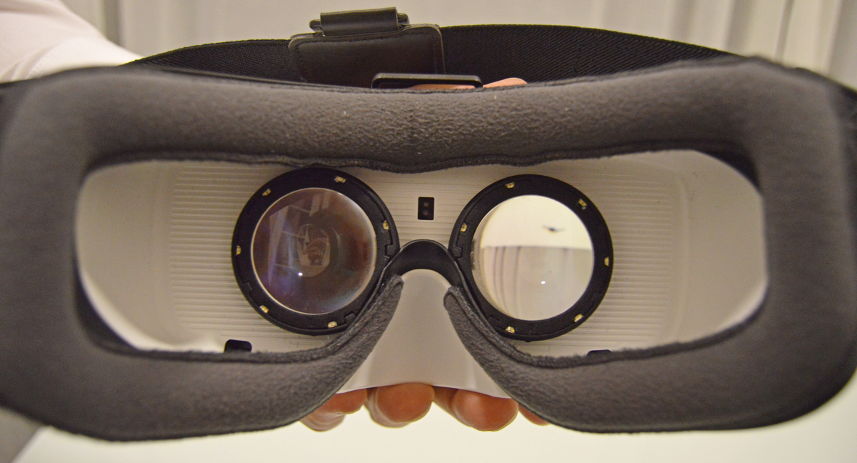 A gear VR fitted with SMI tracking technology.