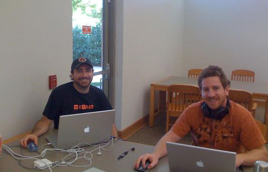 Paul (left) and David (right) Bettner working in the library in 2008. 