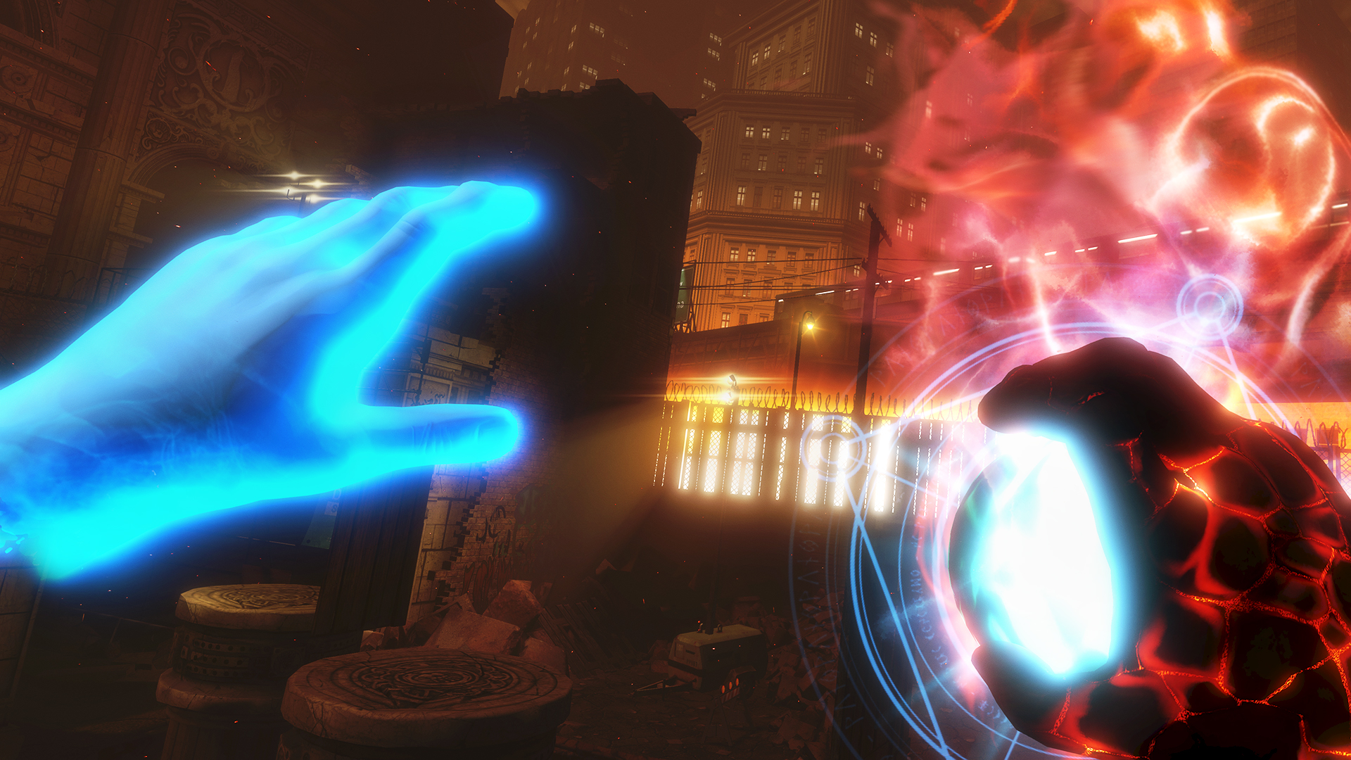 A just-hurled Fireball leaves a trail of flame in The Unspoken for Oculus Touch.