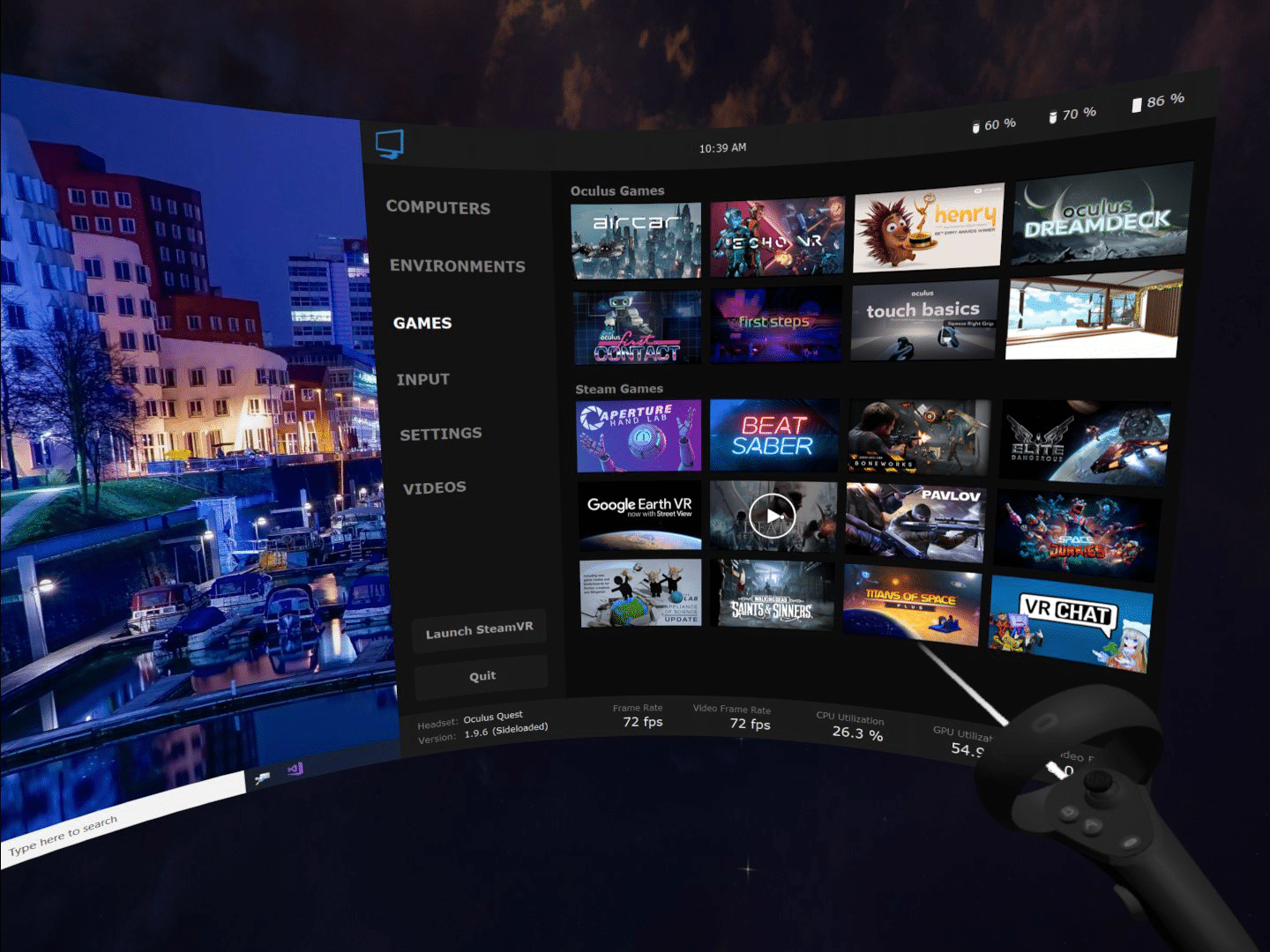 Virtual Desktop VR Streaming Tab Oculus Quest