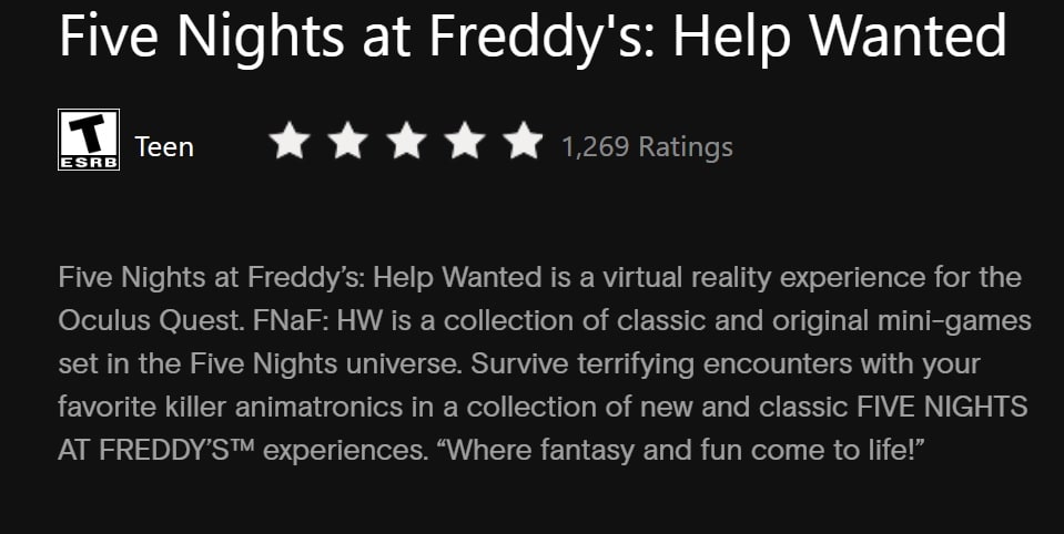 FNAF VR Quest Ratings