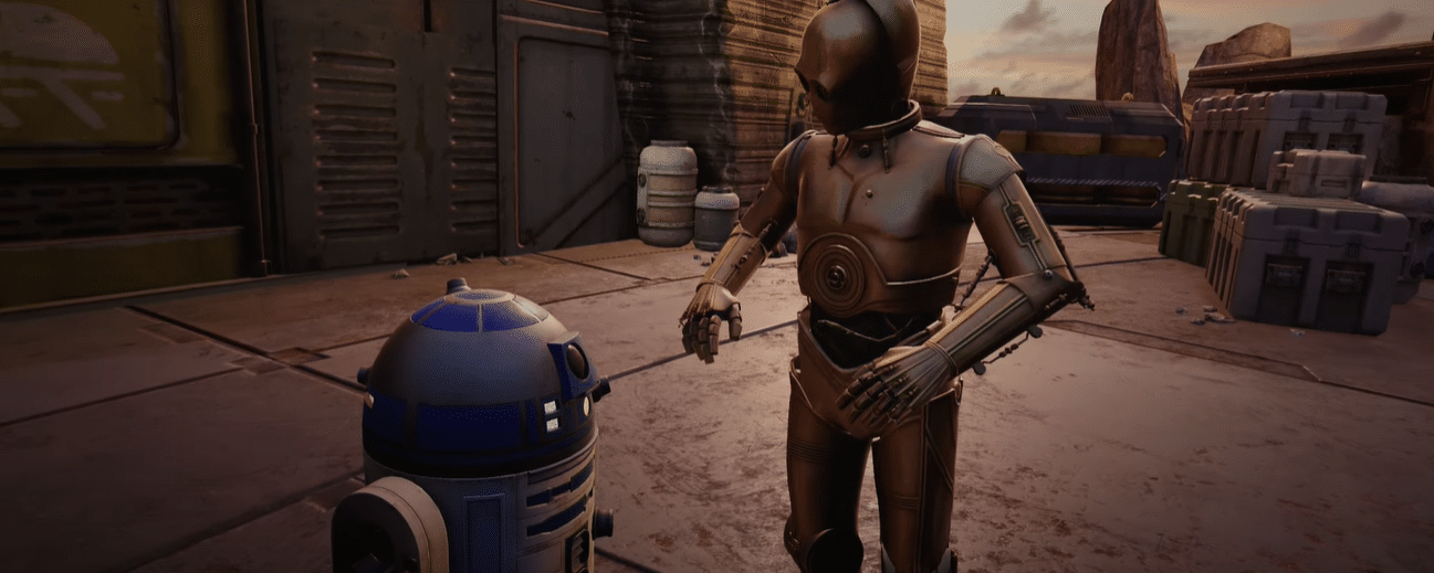 c3p0 r2d2 star wars tales from the galaxys edge vr