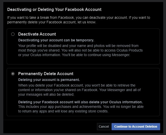 Deleting Your Facebook Account Will Also Delete Your Oculus Information