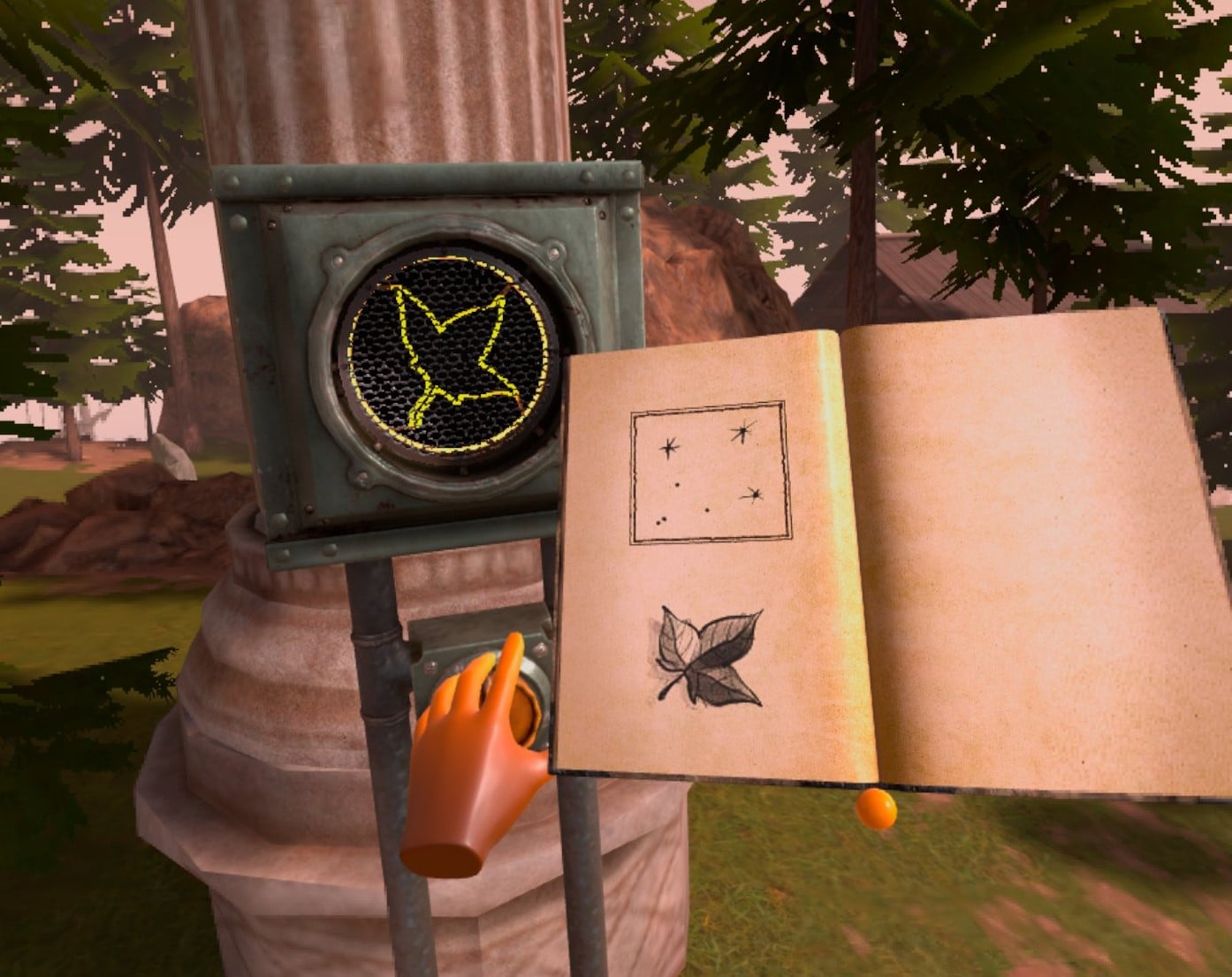 myst holding a book and turning a dial