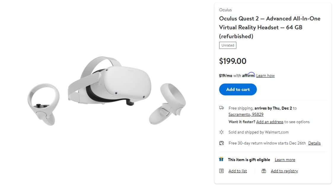 Walmart Selling Refurbished 64GB Quest 2 Headsets For Just $199
