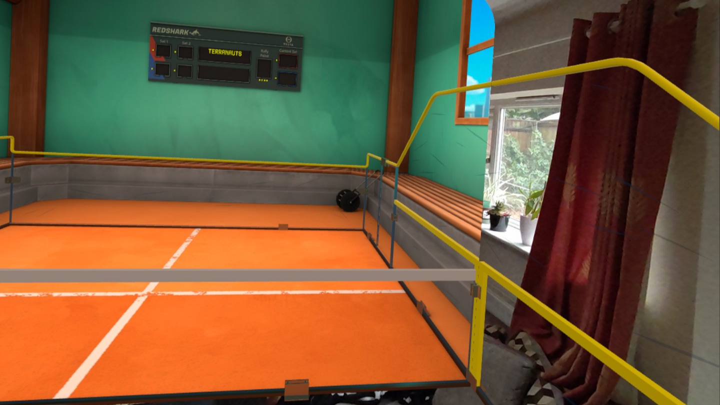 Racket Club mixed reality screenshot on Quest 3