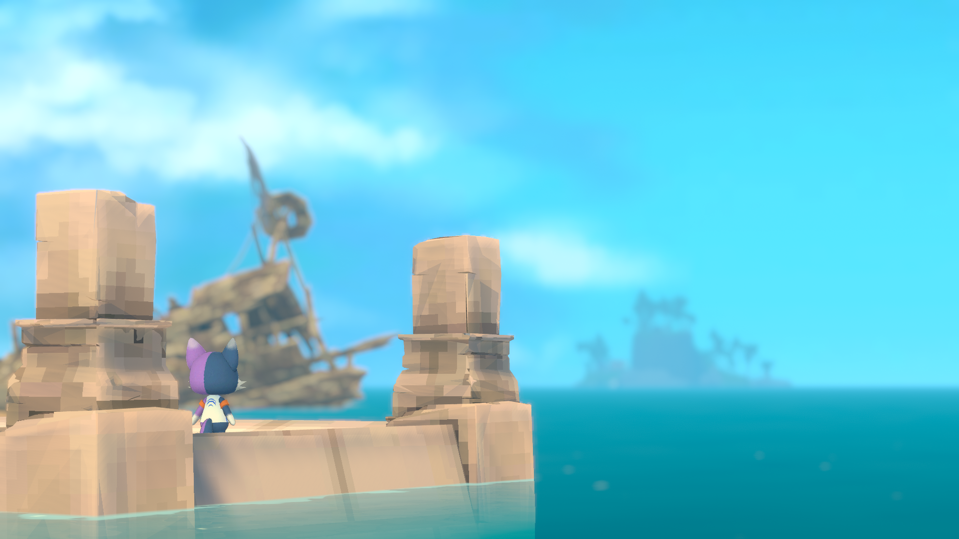A villager looking on from their dock space at a faraway island.
