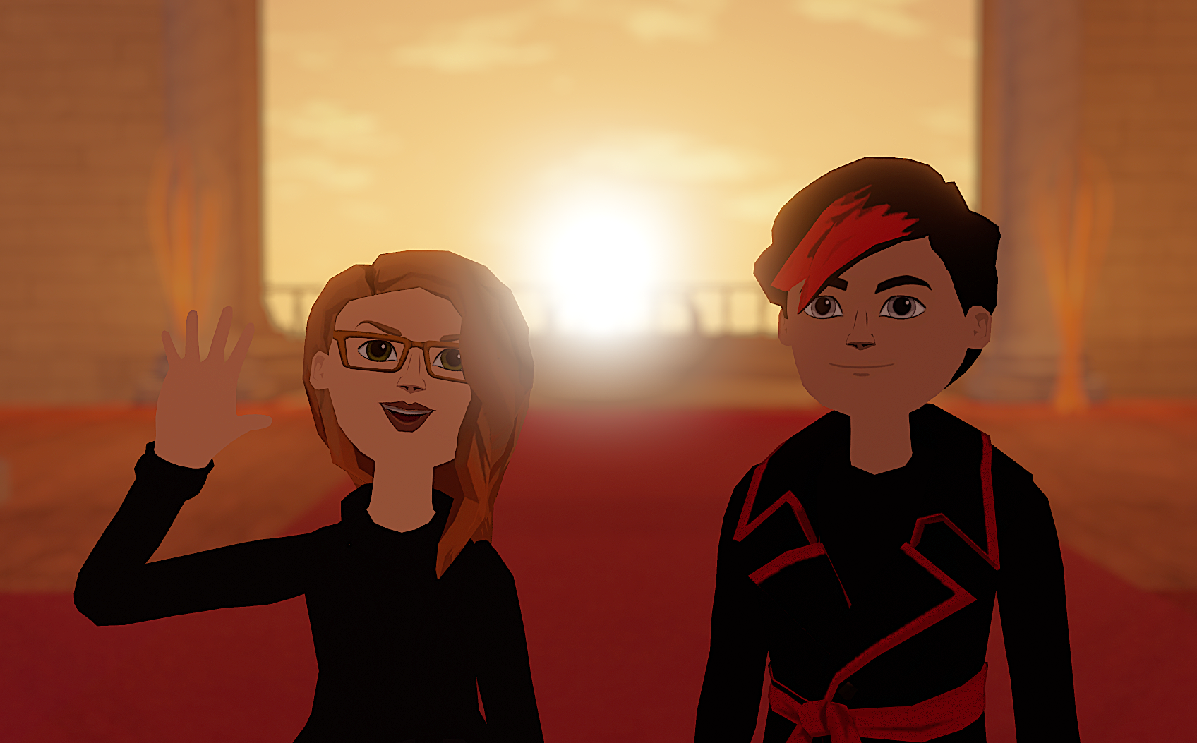 Two Altspace avatars pose for the camera