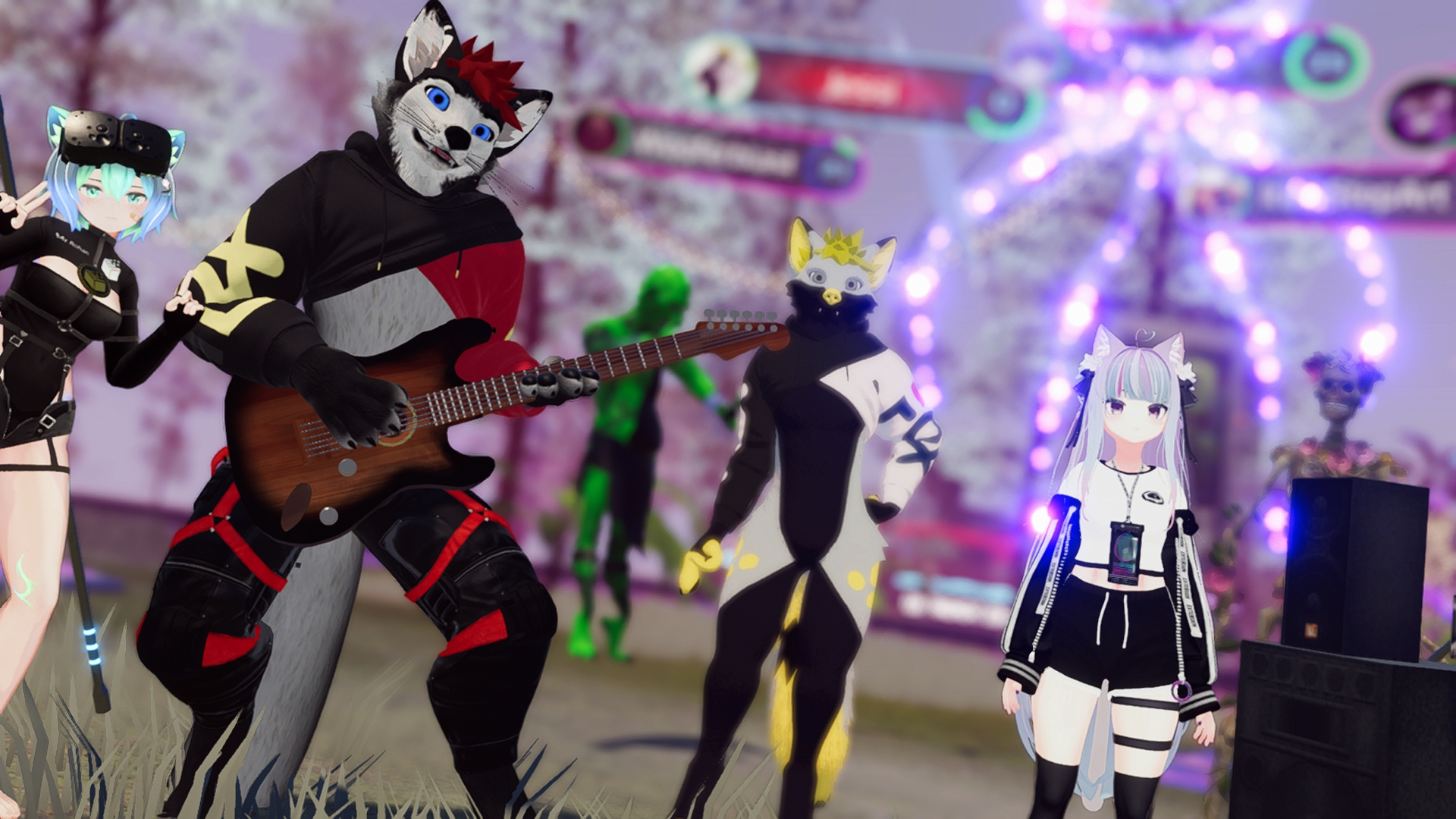 A group of players in Somnium Space gathered for a social event.