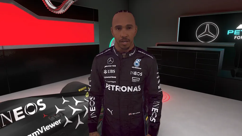 Lewis Hamilton in the 'VIP Garage Tour' XR experience 