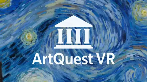 The logo of ArtQuest VR positioned over a Van Gogh painting