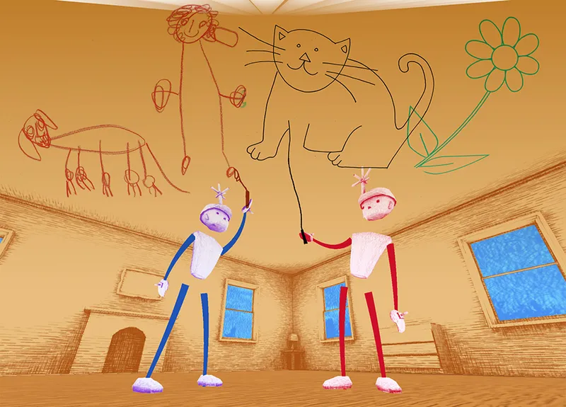 In a cartoon world, Holojam shows participants a slice of space-time