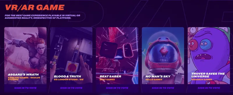 The Game Awards Nominate Asgard's Wrath, Blood & Truth, Beat Saber, And More