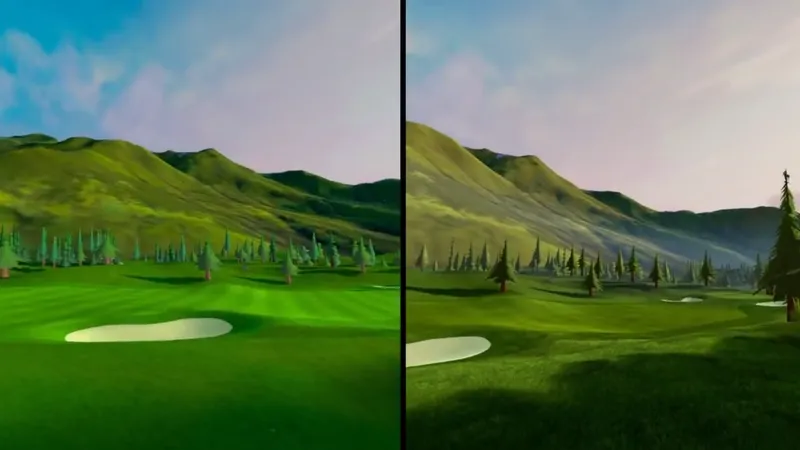 Golf+ Quest 3 (right side) and Quest 2 (left side) visual comparison