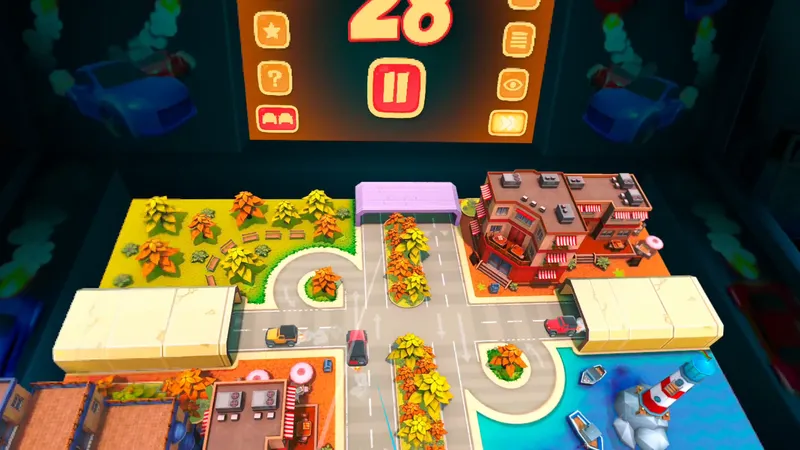 Stupid Cars screenshot shows three cars driving across a small board