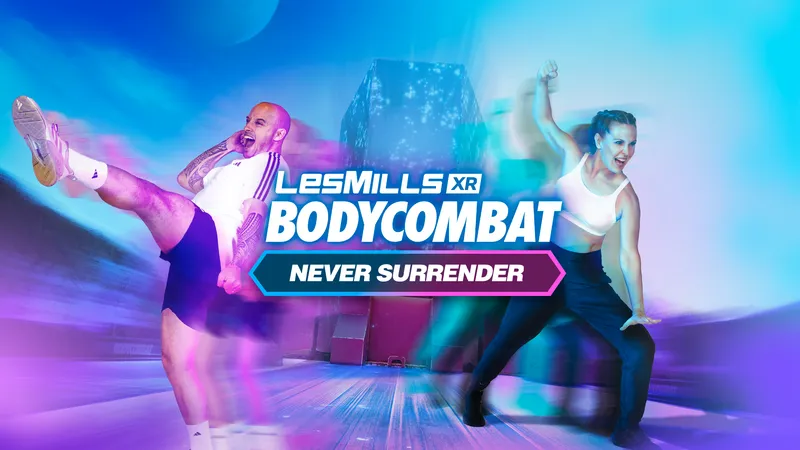 Les Mills XR Bodycombat - Never Surrender key art shows two people exercising